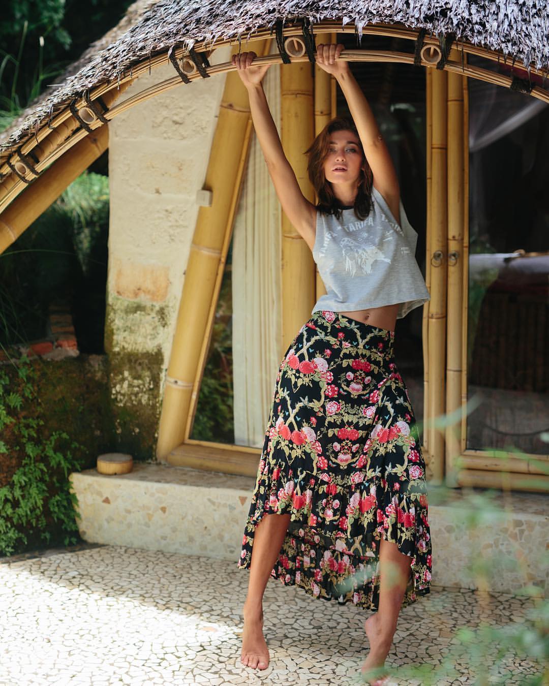 MAXI GYPSY SKIRT BLACK FLORAL (TENCEL)