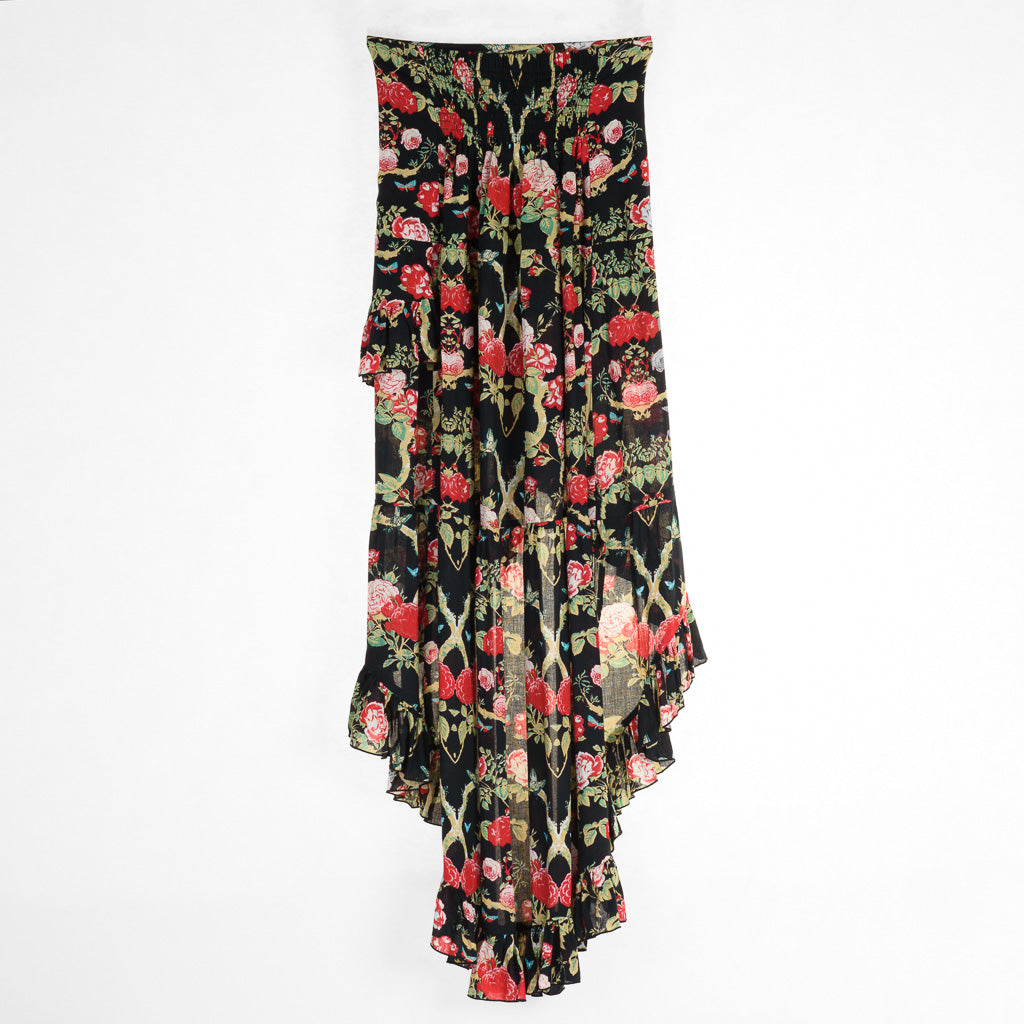 MAXI GYPSY SKIRT BLACK FLORAL (TENCEL)