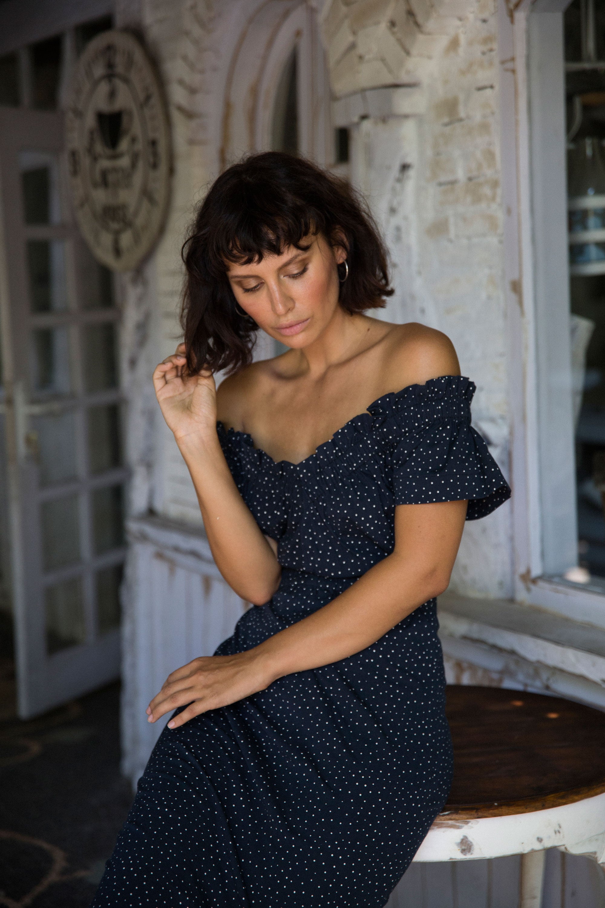 LOVELY LOLITA DRESS NAVY DOTS