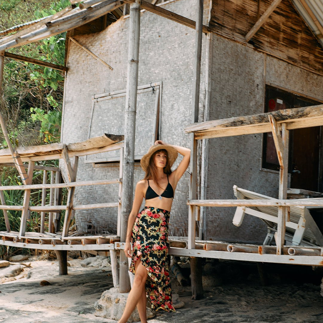 MAXI GYPSY SKIRT BLACK FLORAL (TENCEL)