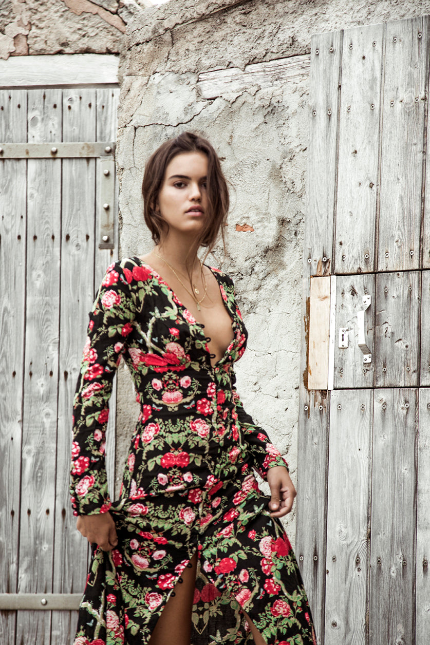 MAXI LONG DRESS BLACK FLORAL