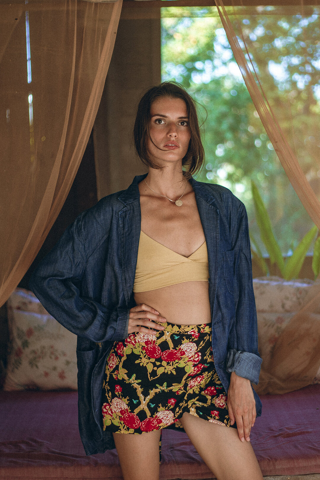 WRAP SKIRT BLACK FLORAL (TENCEL)