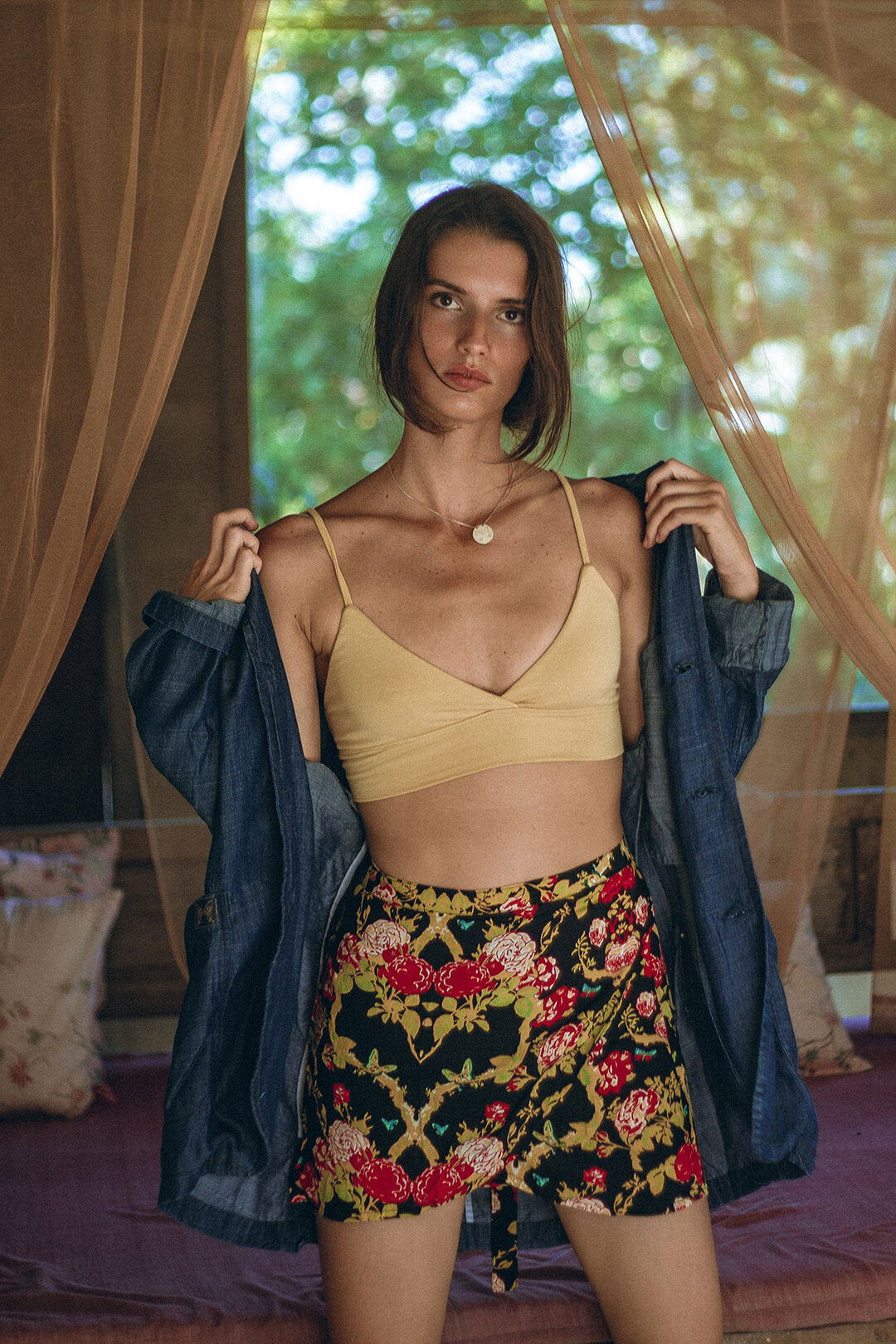 WRAP SKIRT BLACK FLORAL (TENCEL)