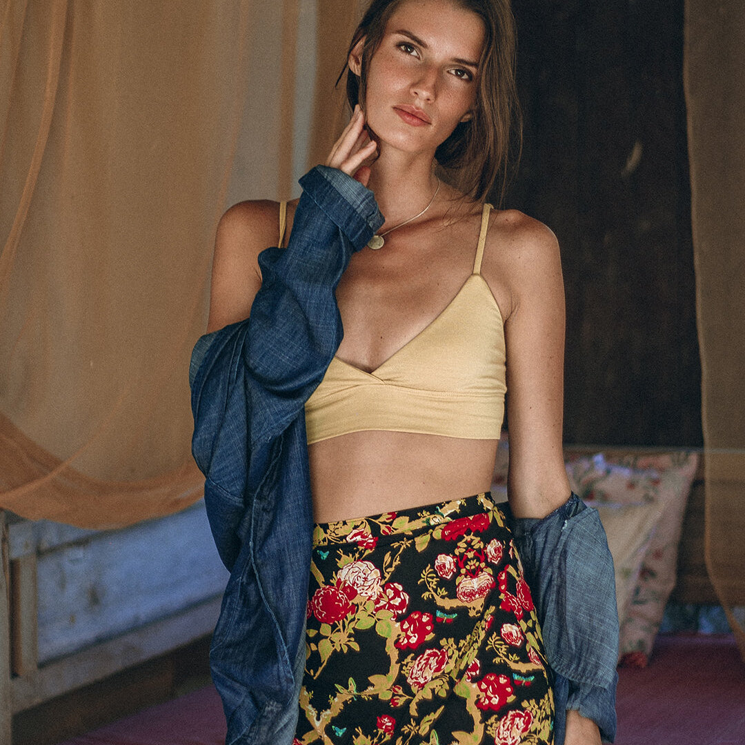 WRAP SKIRT BLACK FLORAL (TENCEL)