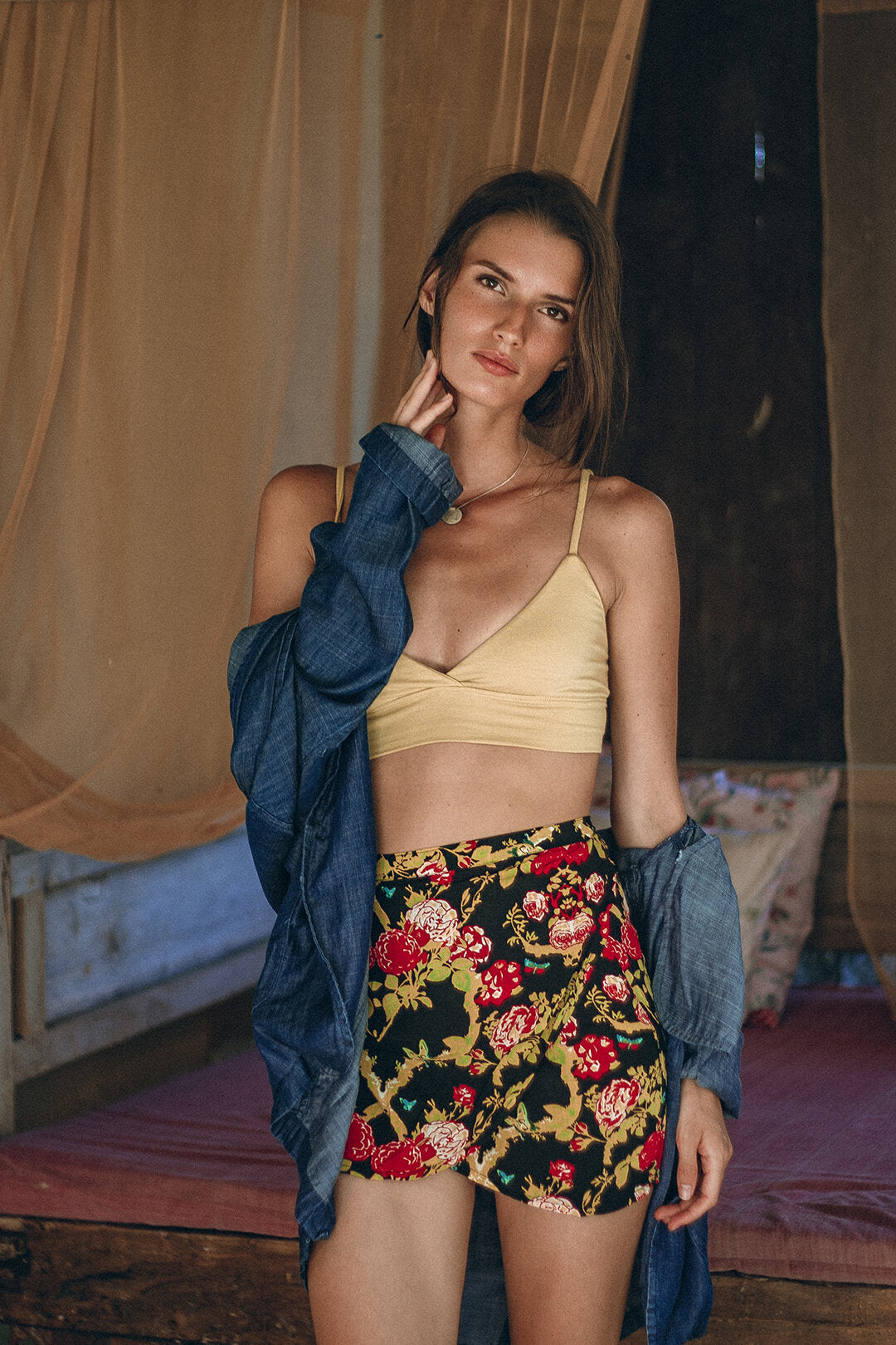 WRAP SKIRT BLACK FLORAL (TENCEL)