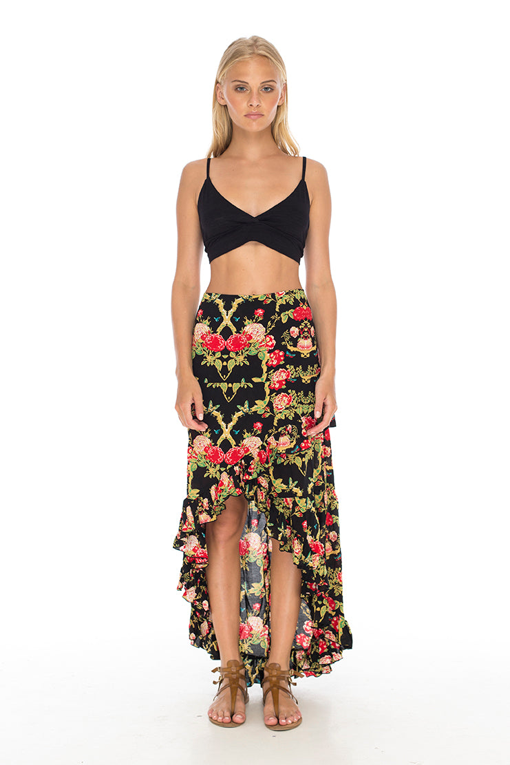 MAXI GYPSY SKIRT BLACK FLORAL (TENCEL)