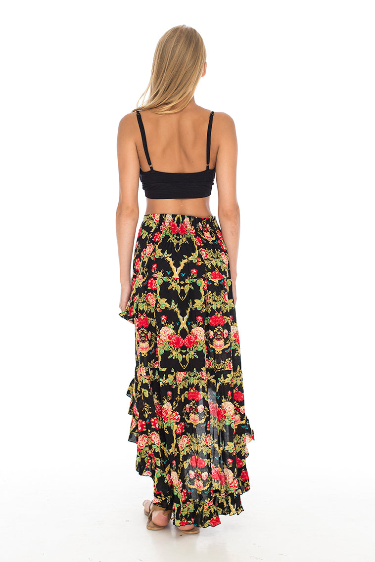 MAXI GYPSY SKIRT BLACK FLORAL (TENCEL)