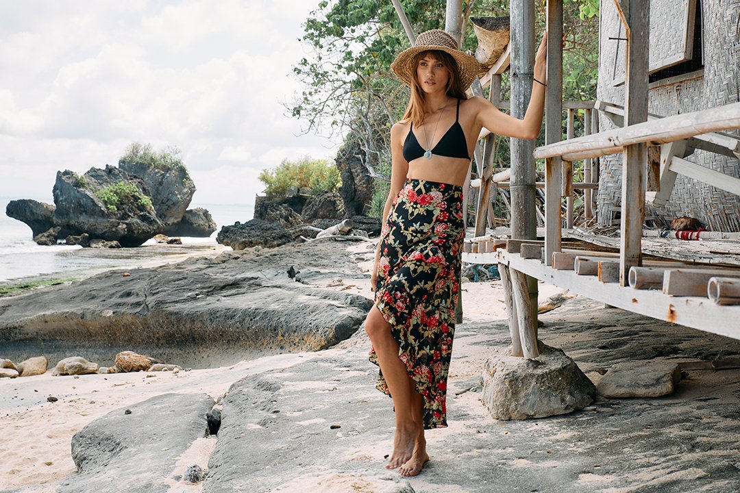 MAXI GYPSY SKIRT BLACK FLORAL (TENCEL)