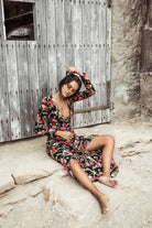 MAXI LONG DRESS BLACK FLORAL